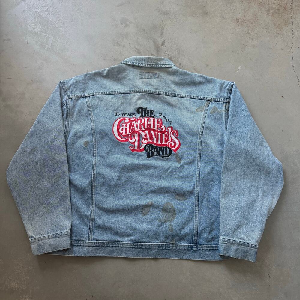 Vintage Y2K Lee The Charlie Daniels Band Music Embroidered Denim Jacket Size 2XL